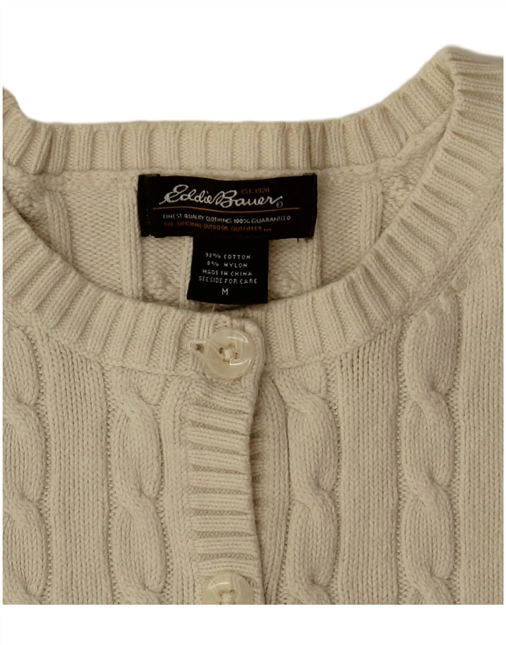 EDDIE BAUER Dame Crop Cardigan Sweater UK 14 Medium Off White Bomuld