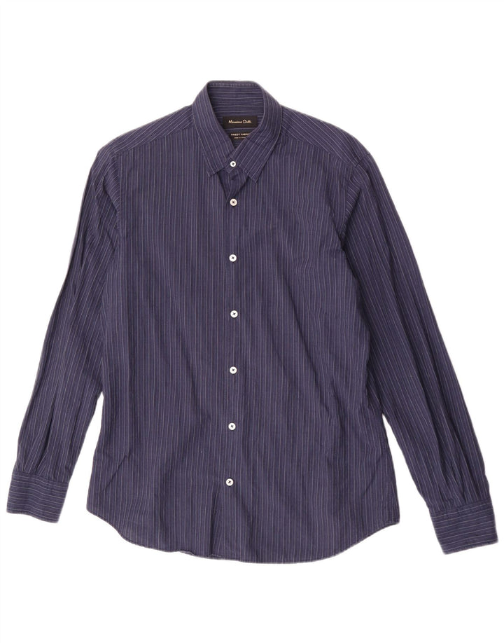 Massimo Dutti herreskjorte medium marineblå nålestribet bomuld