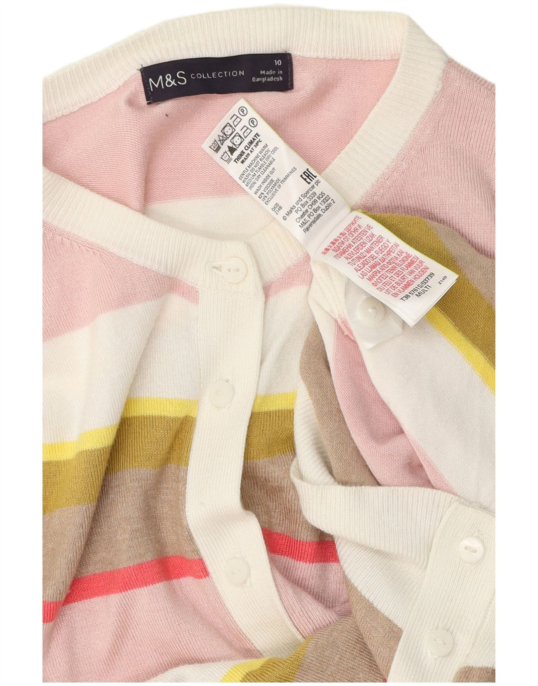 MARKS & SPENCER Dame cardigan sweater UK 10 Small Flerfarvet Stribet