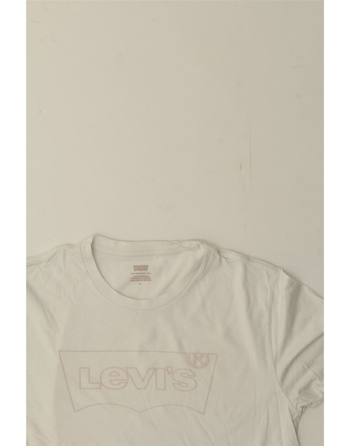 LEVI'S Womens Graphic T-Shirt Top UK 14 Medium White Cotton Vintage Levi's and Second-Hand Levi's from Messina Hembry 