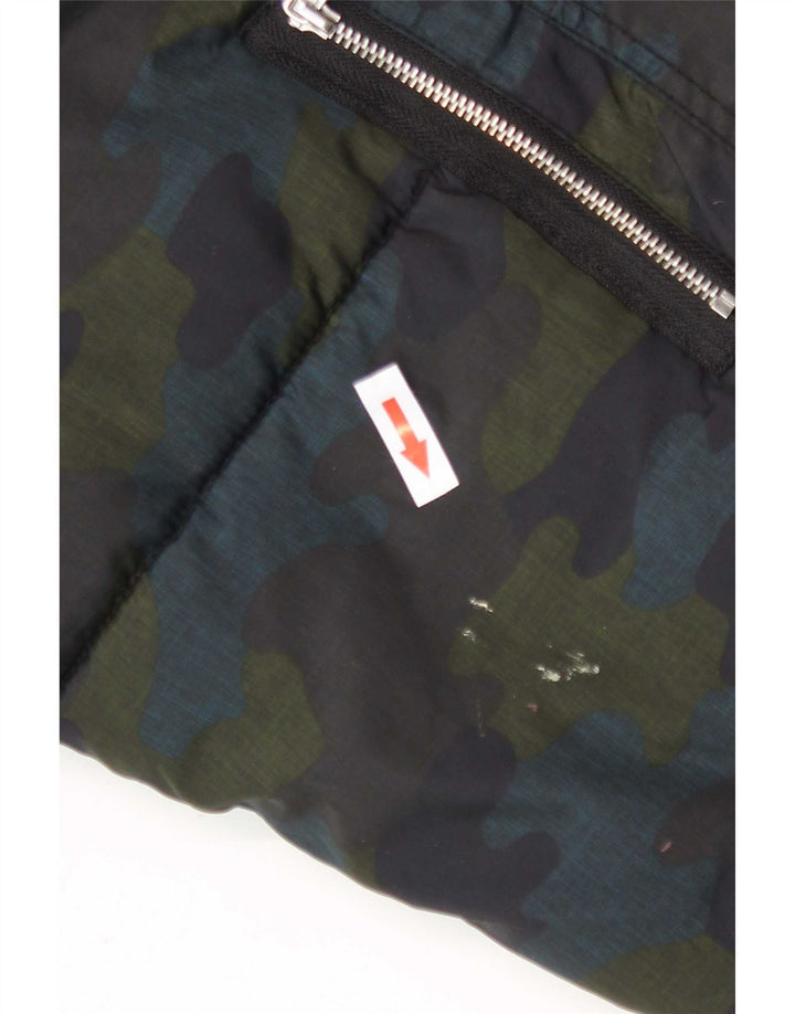 Zara Dame Hætte Oversized Polstret Jakke UK 6 XS Flerfarvet Camouflage