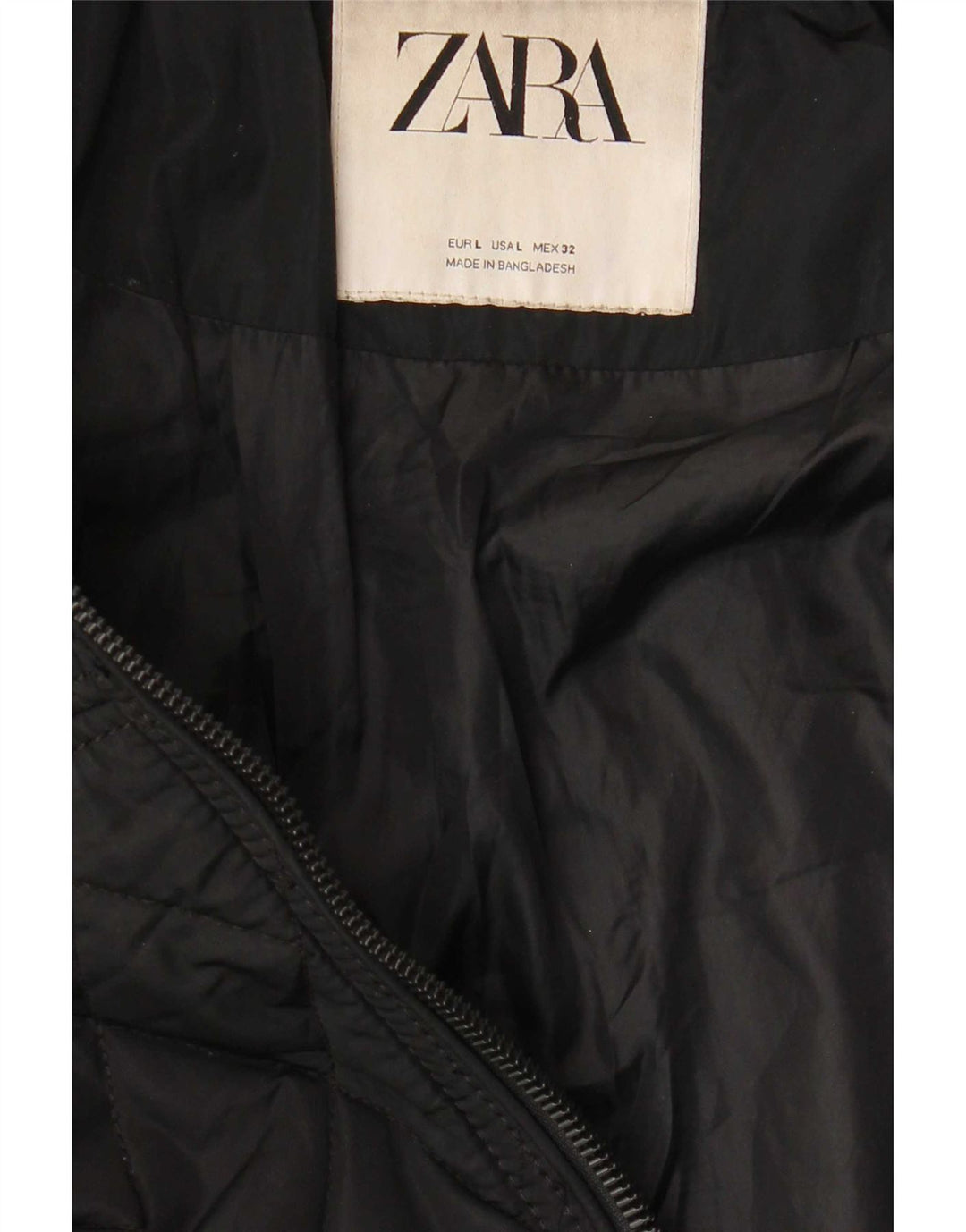 Zara Quiltet jakke til kvinder UK 16 Stor sort polyester