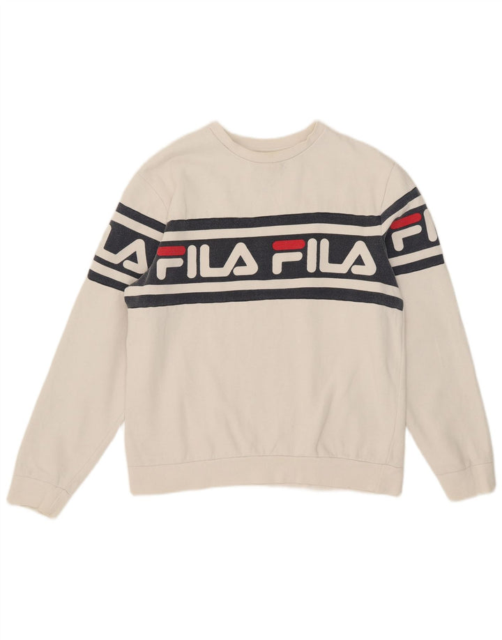 Fila Herre Grafisk Sweatshirt Jumper Stor Hvid Colourblock Bomuld