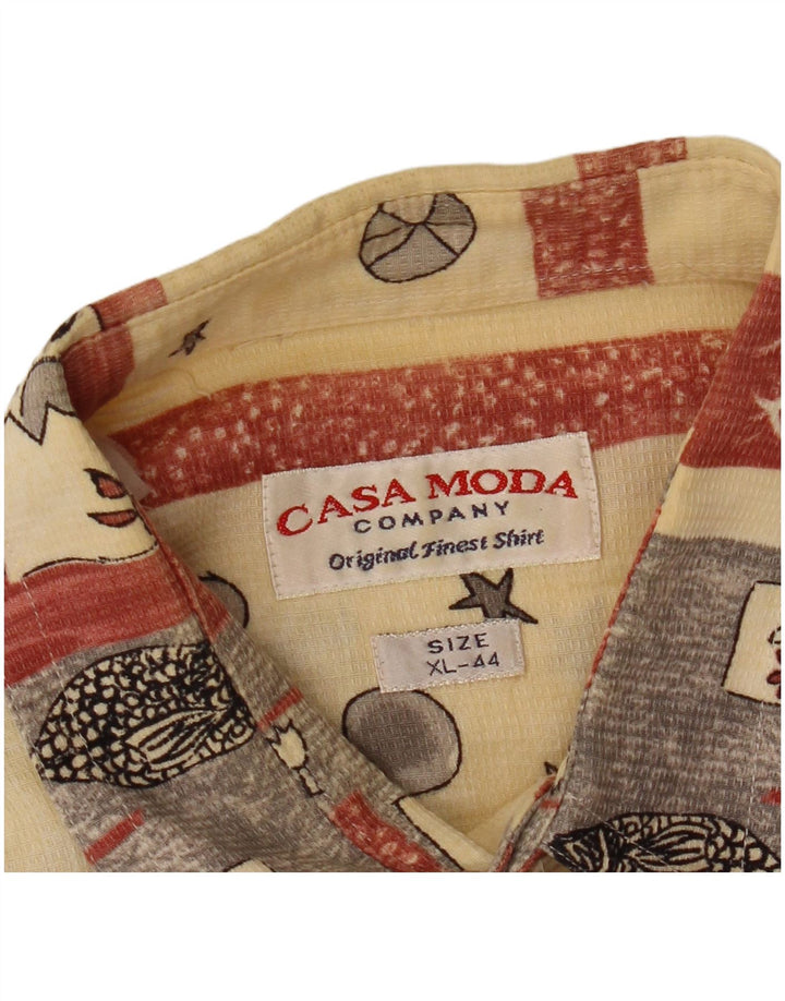 CASA MODA Herre grafisk kortærmet skjorte str. 44 XL Beige stribet