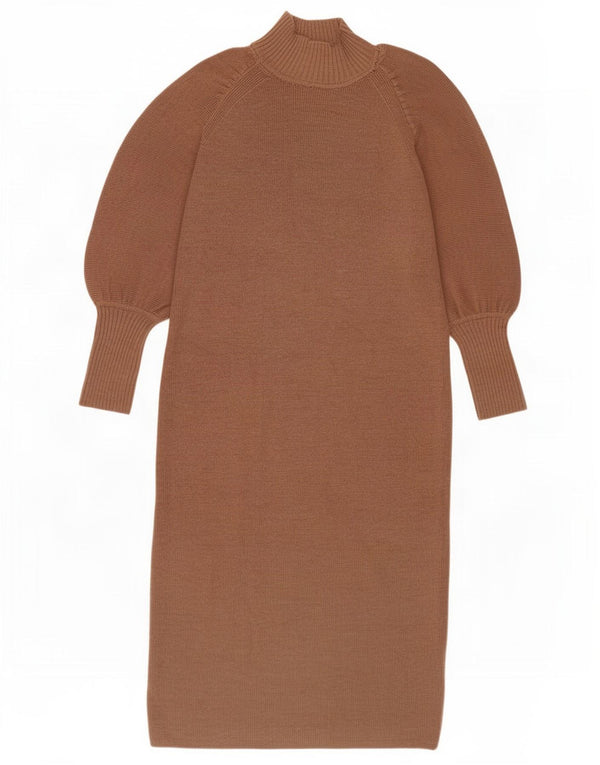 Whistles Dame Langærmet Jumper Dress UK 12 Medium Brun Merino Uld