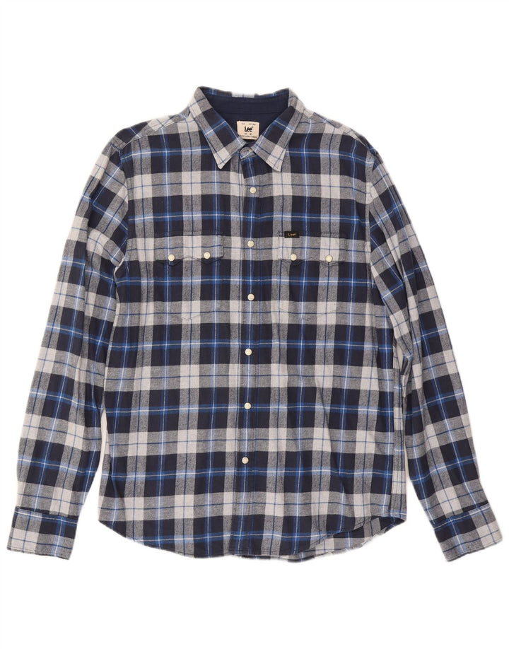 Lee Herre Regular Fit Flannel skjorte Medium Blue Ternet Bomuld