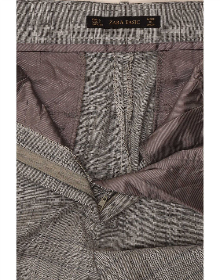 Zara Womens Crop Suit Bukser Large W30 L25 Grå ternet viskose