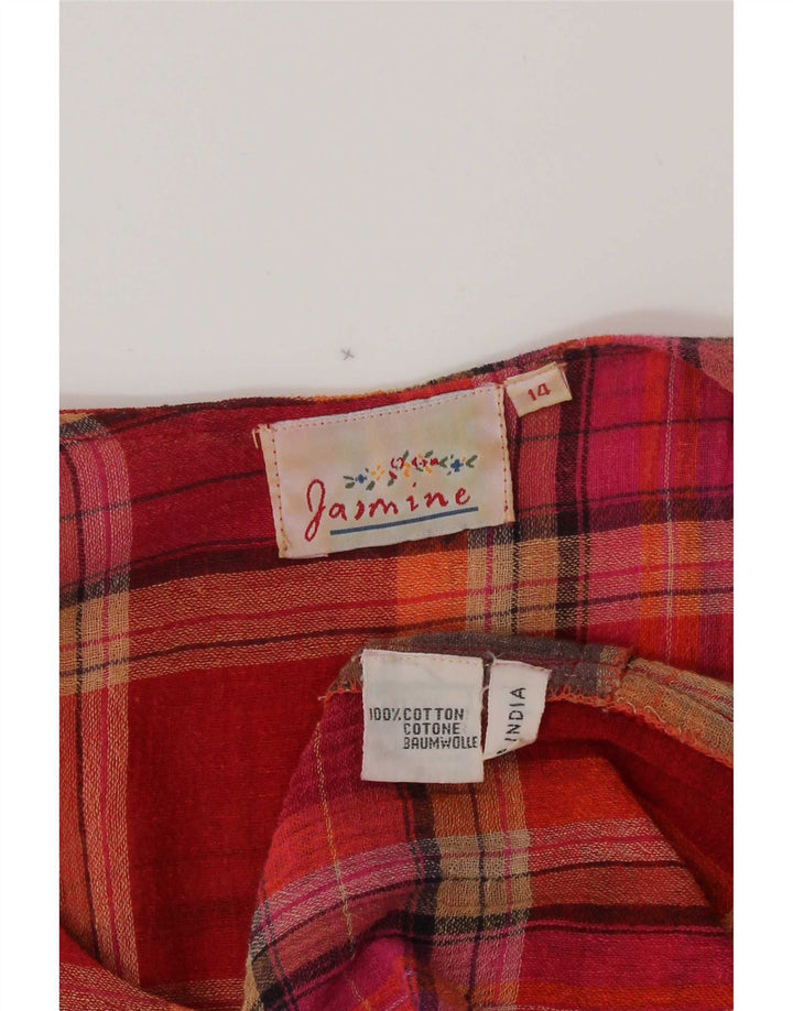 Vintage Kvinder A-Line Kjole UK 14 Medium Flerfarvet Patchwork Bomuld
