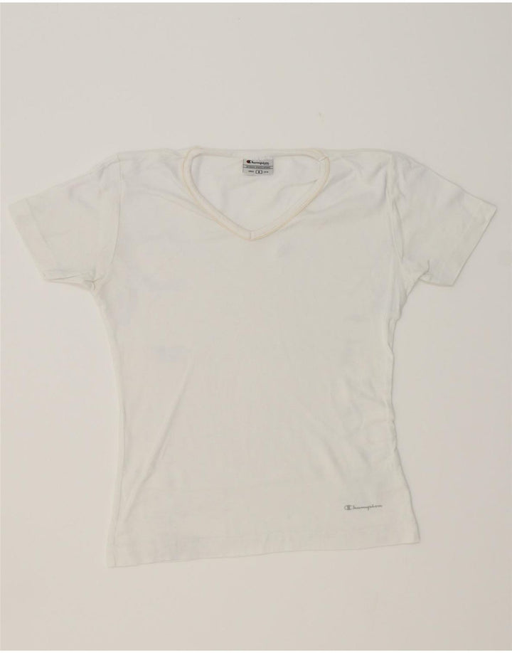 CHAMPION Womens T-Shirt Top UK 10 Small White Cotton Vintage Champion and Second-Hand Champion from Messina Hembry 