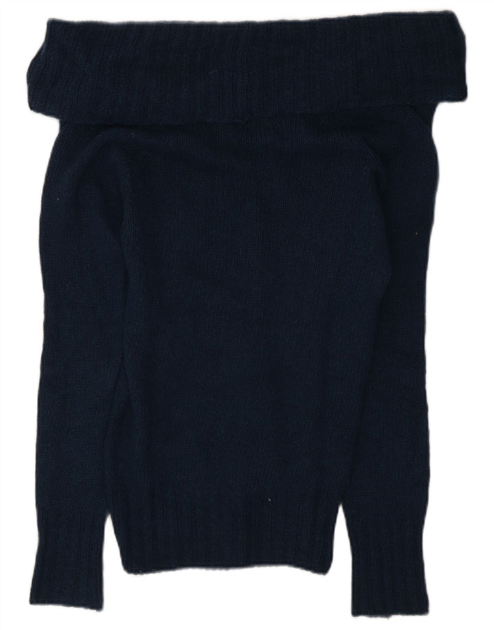 Massimo Dutti Dame Roll Neck Jumper Sweater UK 10 Small Navy Blue Wool