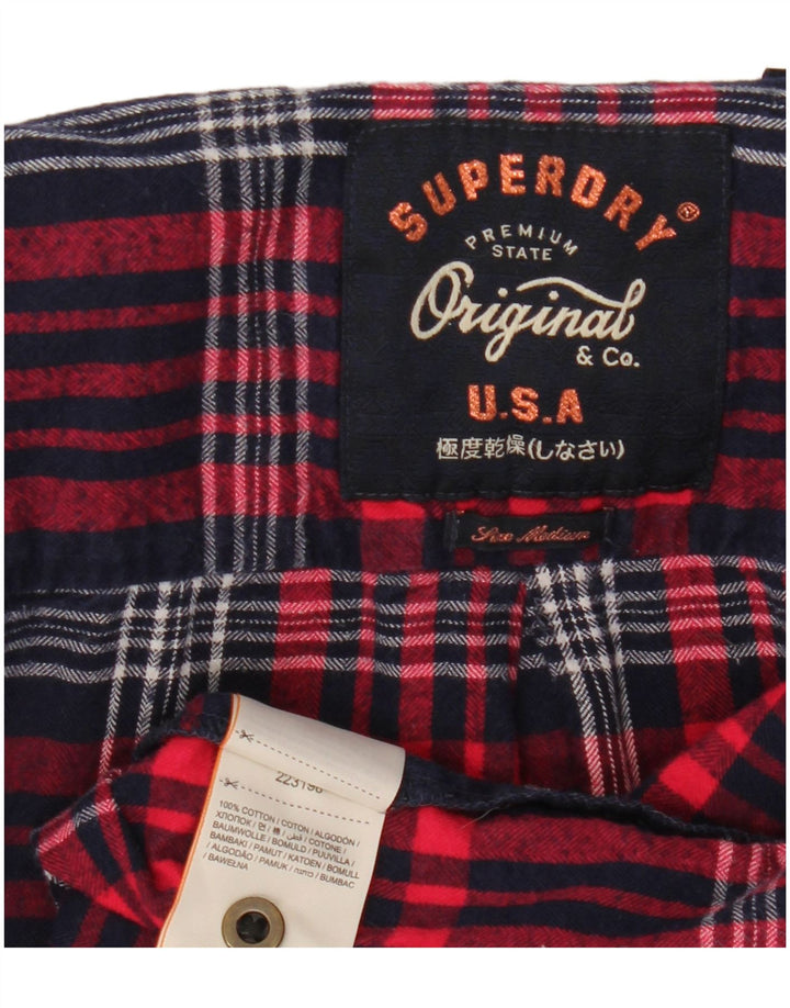 Superdry Flannelskjorte til kvinder UK 14 Medium rød ternet bomuld