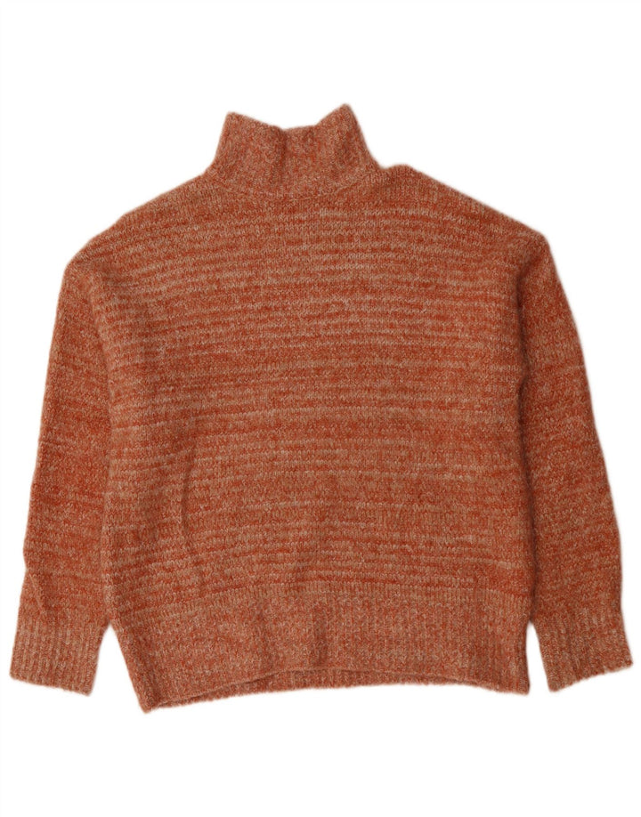 ZARA Dame Oversized Turtle Neck sweater UK 6 XS Orange Polyester