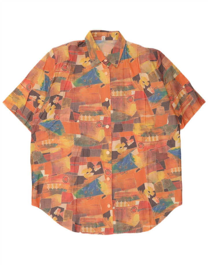 Vintage kvinders abstrakt mønster kortærmet skjorte UK 20 2XL Flerfarvet