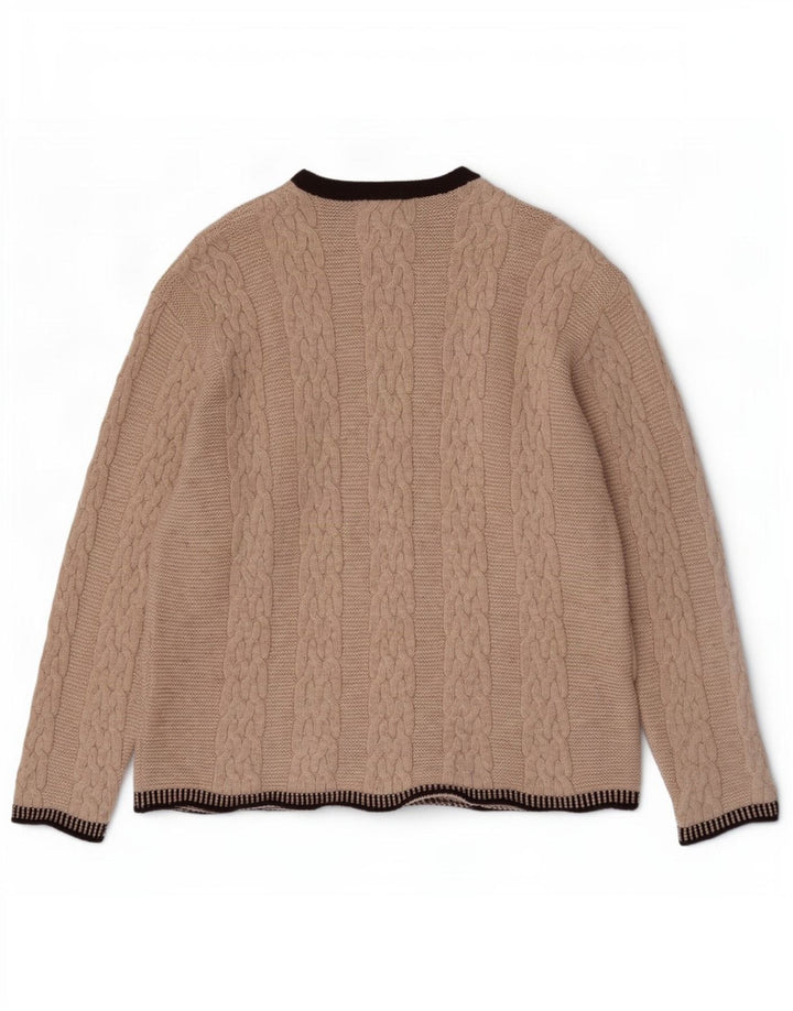 Vintage herre lynlås-hals sweater stor beige colourblock uld