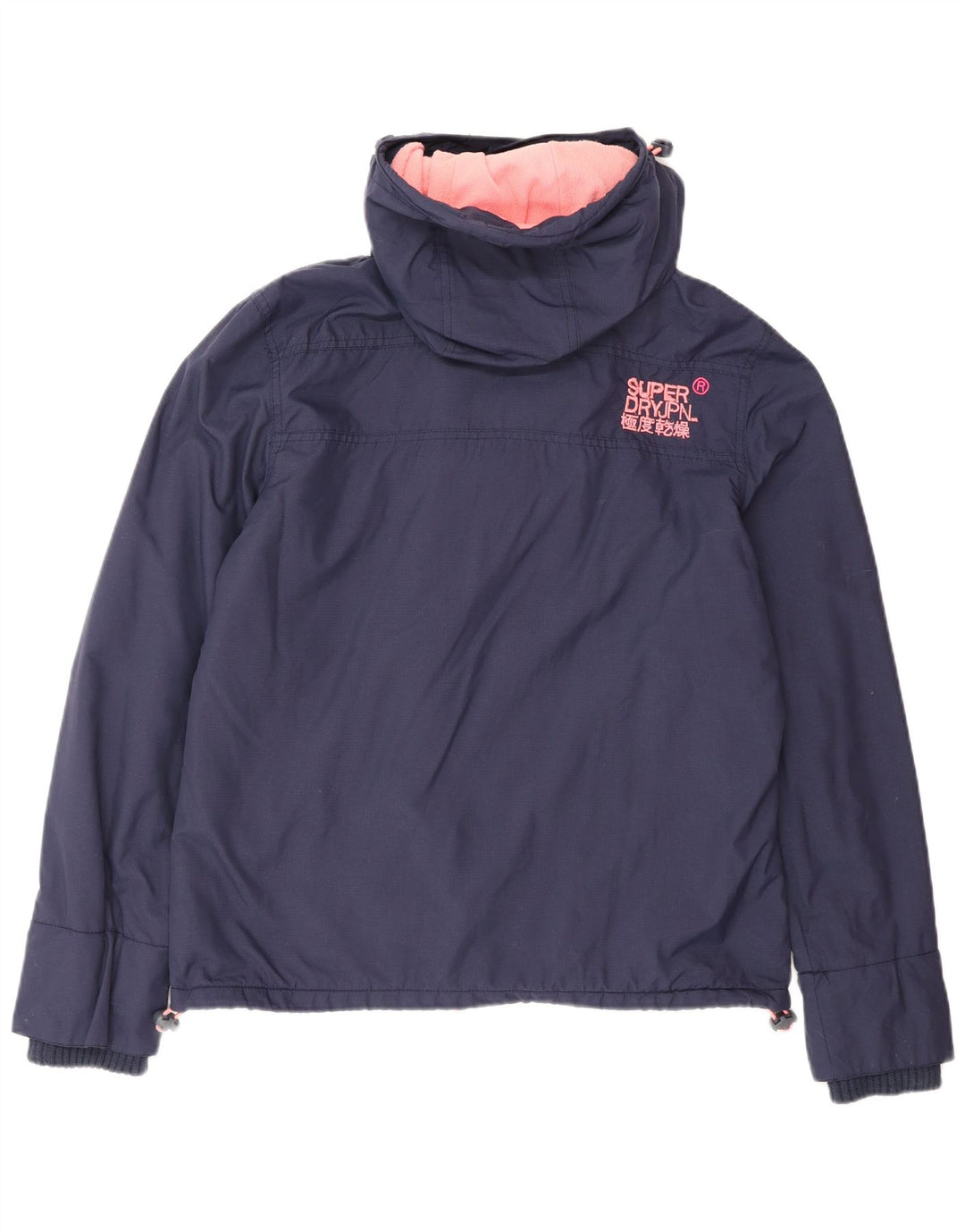 Superdry vindjakkejakke med hætte til kvinder UK 16 Stor marineblå nylon