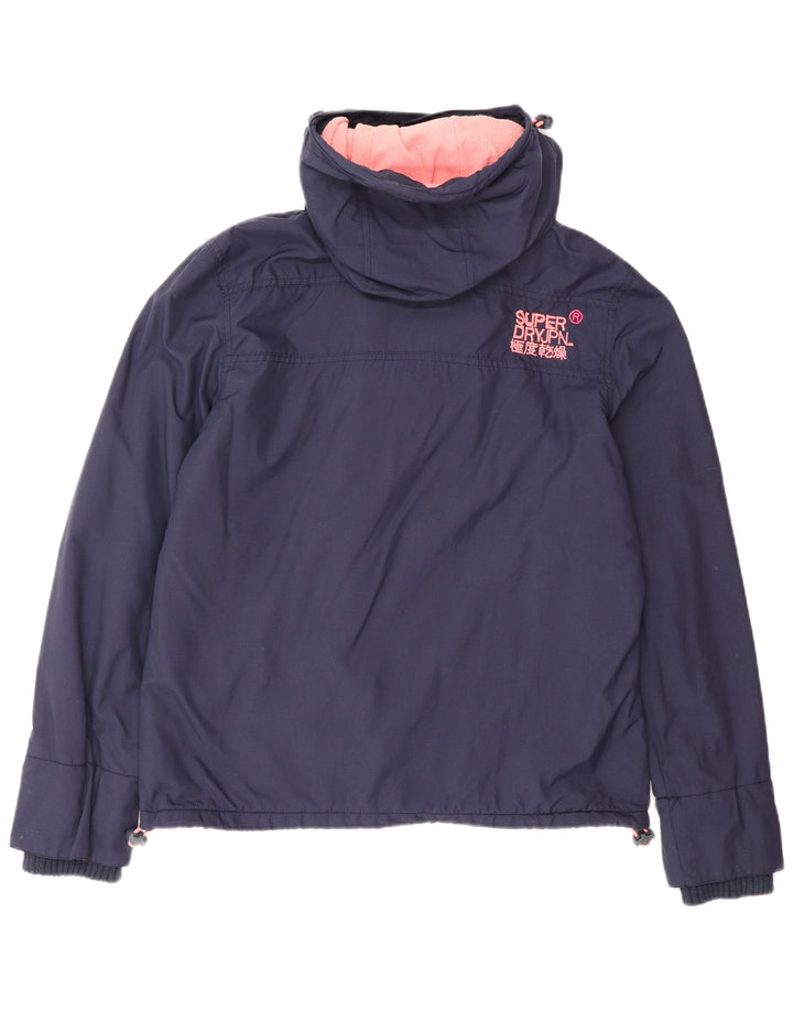 Superdry vindjakkejakke med hætte til kvinder UK 16 Stor marineblå nylon
