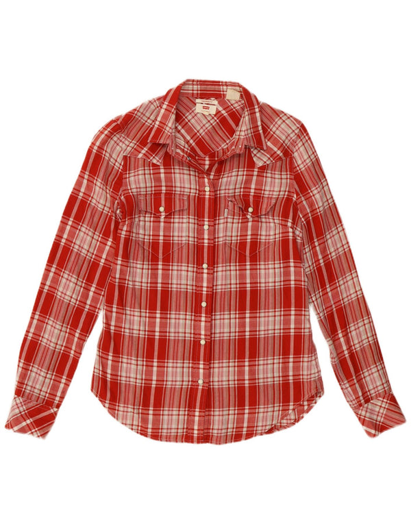Levi's Dame Western Tailored Fit Flanelskjorte UK 4 XS Rød Plaid Bomuld