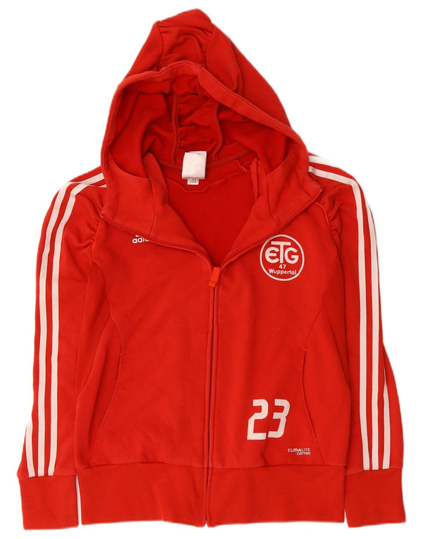 Adidas Dame Climalite Grafisk Hættetrøje Sweater med lynlås UK 12 Medium Rød Bomuld