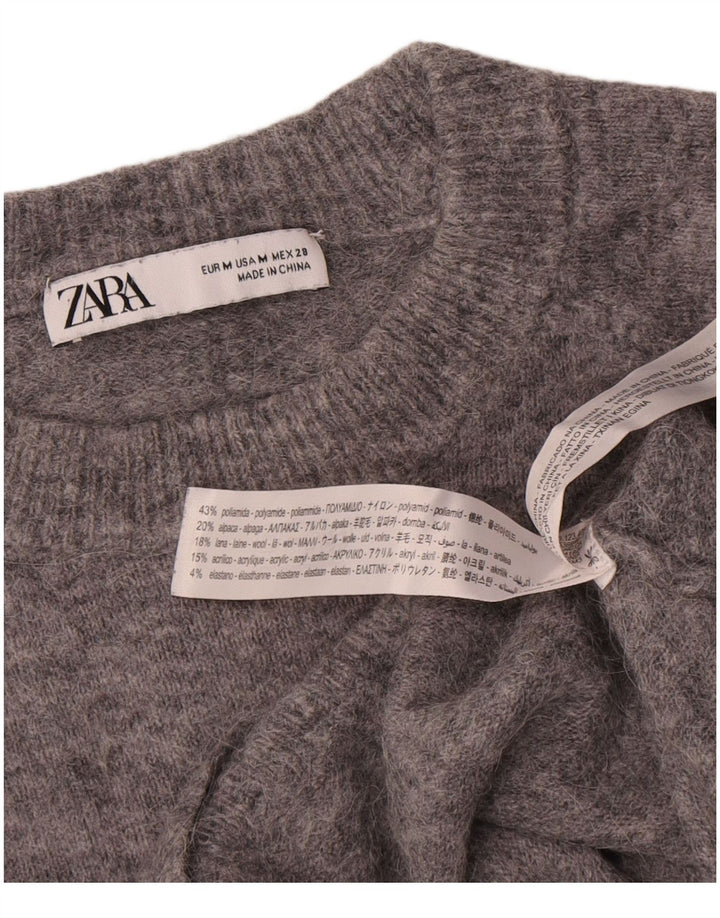 Zara Womens Crop Boat Neck Jumper Sweater UK 14 Medium Grey Flecked