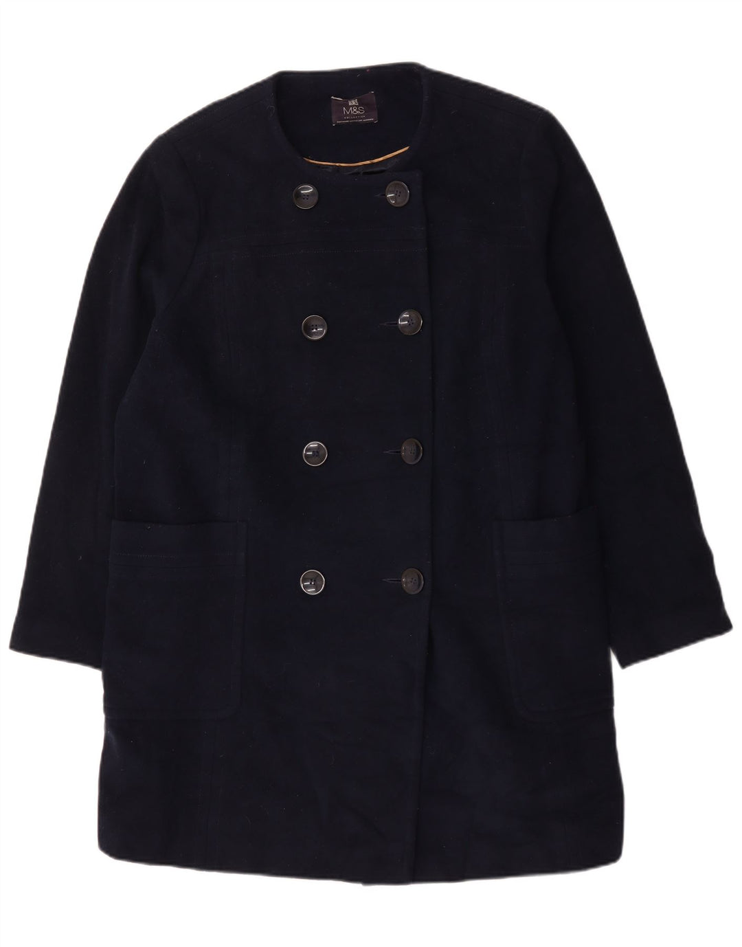 Marks & Spencer Dame Dobbeltradet Frakke UK 22 3XL Marineblå Uld