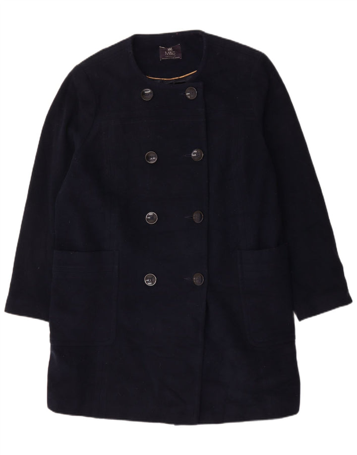 Marks & Spencer Dame Dobbeltradet Frakke UK 22 3XL Marineblå Uld