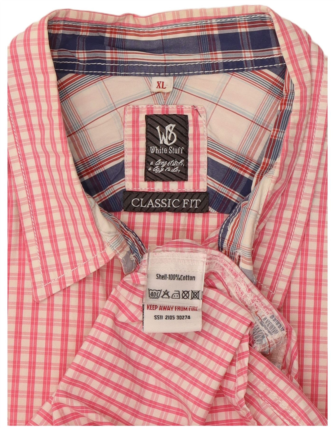 White Stuff Herre Classic Fit skjorte XL Pink ternet bomuld