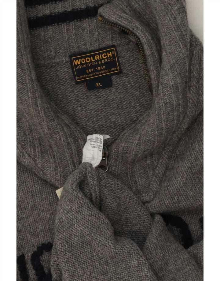 Woolrich Herre Grafisk Zip Neck Jumper Sweater XL Grå Uld