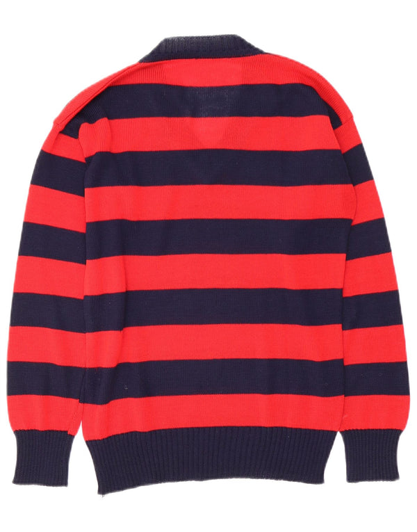 Vintage dame V-hals sweater UK 12 Medium rød stribet