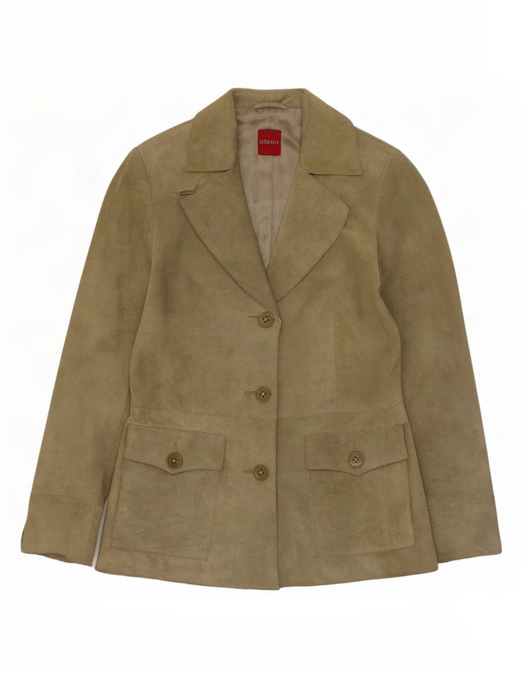 Olsen Dame 3 Button Ruskind Blazer Jacket UK 8 Small Green Acetate