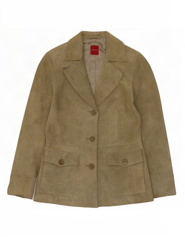 Olsen Dame 3 Button Ruskind Blazer Jacket UK 8 Small Green Acetate