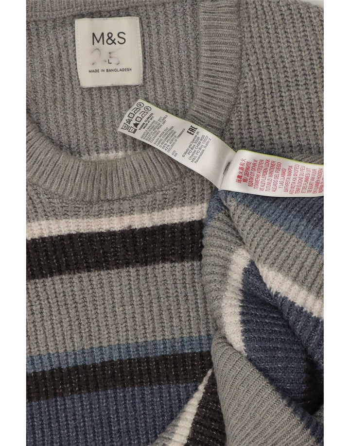Marks & Spencer Herre sweater med rund hals, stor grå stribet polyamid