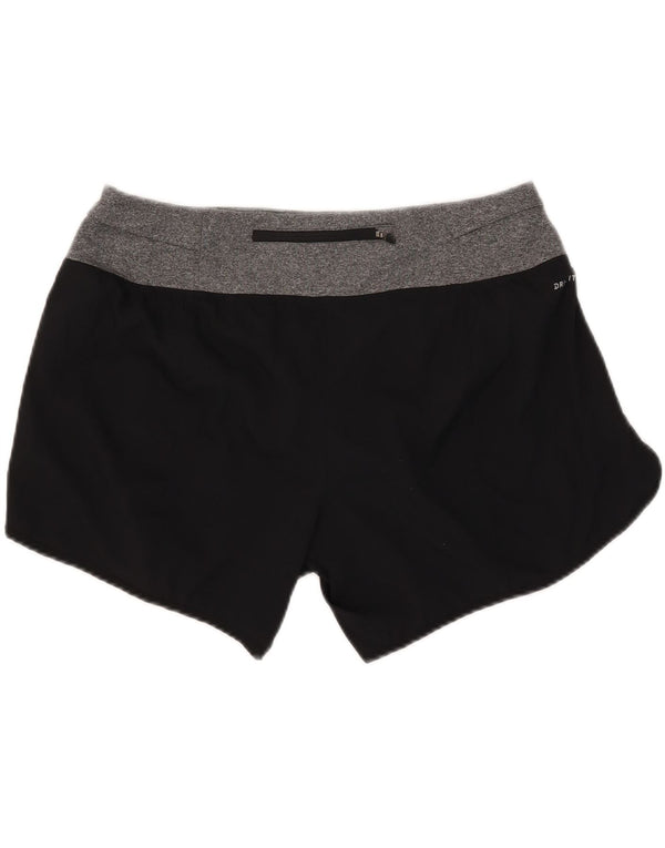 Nike Dame Dri Fit Sports Shorts UK 16 Large Black Colourblock Polyester
