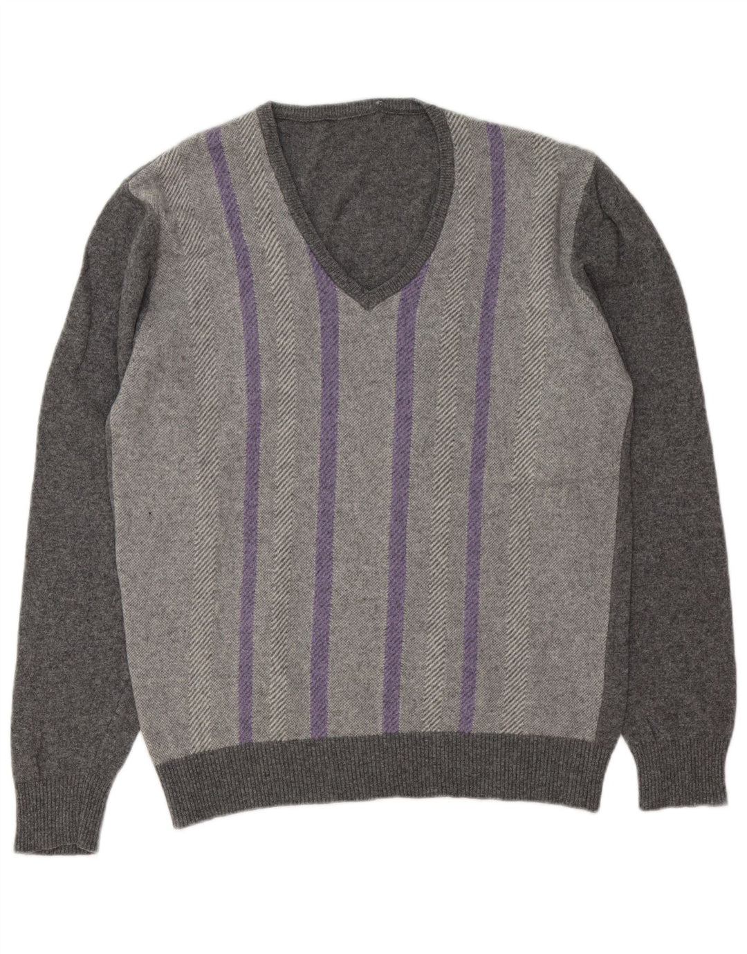Vintage herre V-hals sweater stor grå stribet