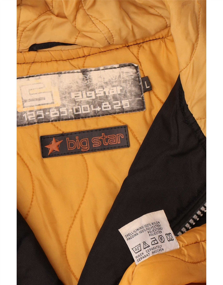 Big Star Herre Hooded Windbreaker Jacket UK 40 Large Black Nylon