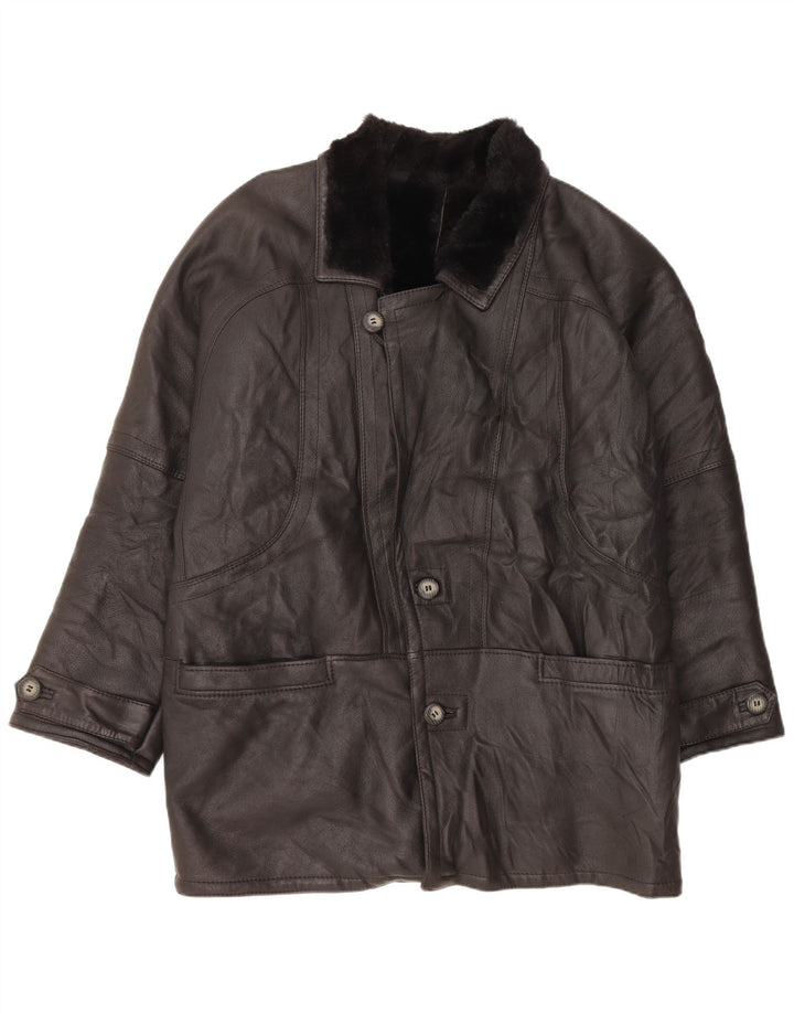 VINTAGE Herre Shearling Overfrakke IT 52 XL Sort Shearling