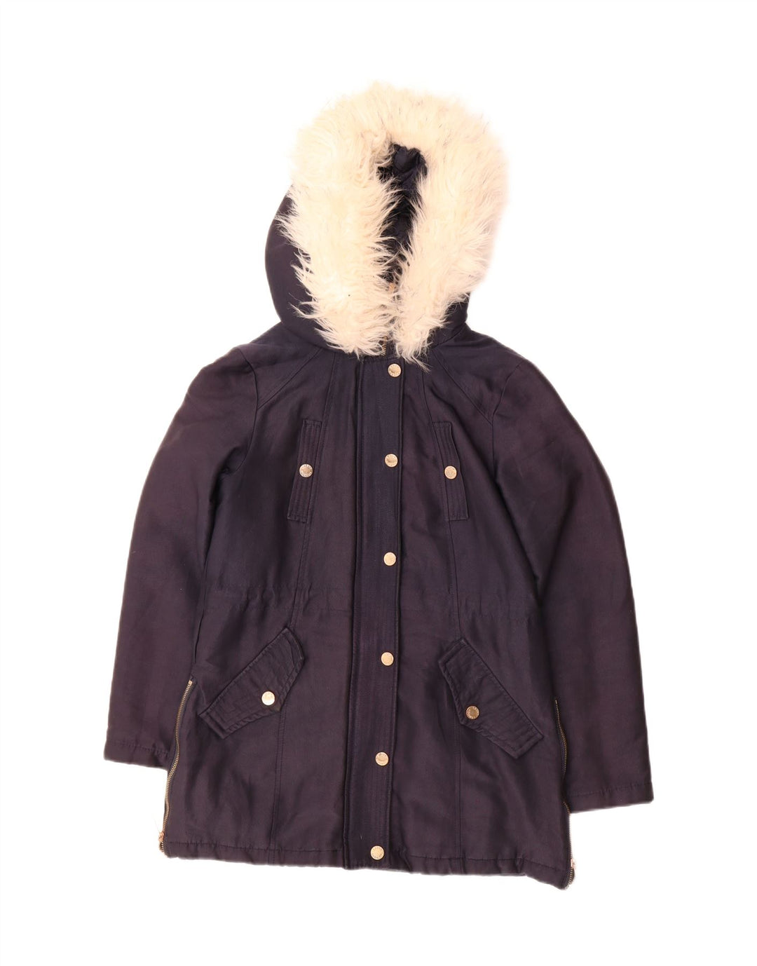 LIPSY Womens Hooded Parka Jacket UK 12 Medium Navy Blue Polyester Vintage Lipsy and Second-Hand Lipsy from Messina Hembry 