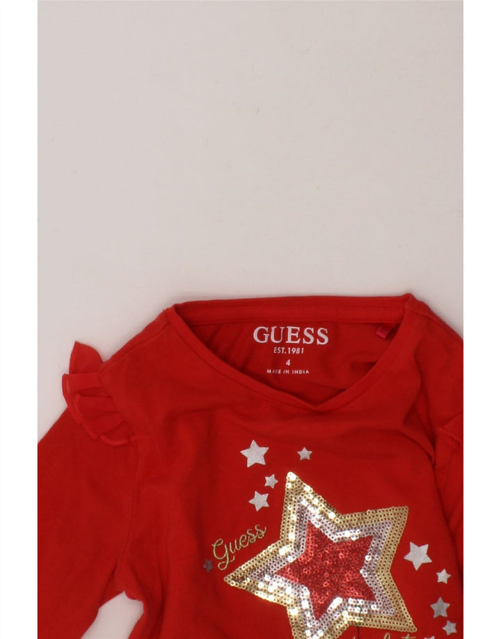 GUESS Girls Graphic Top Long Sleeve 3-4 Years Red Cotton Vintage Guess and Second-Hand Guess from Messina Hembry 