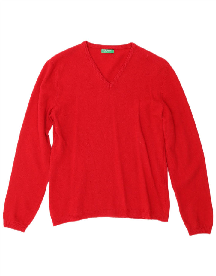 BENETTON Dame V-hals sweater UK 10 Lille Rød