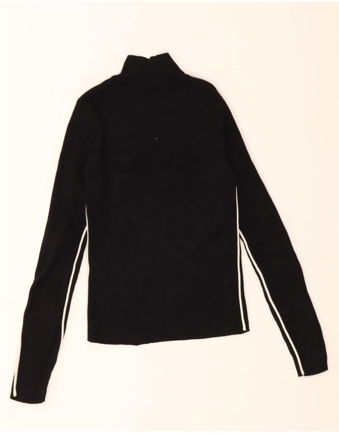 Zara Womens Crop Top Langærmet UK 8 Small Sort Stribet Viscose