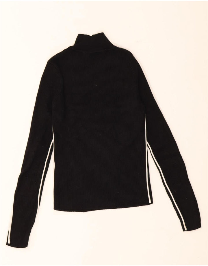 Zara Womens Crop Top Langærmet UK 8 Small Sort Stribet Viscose