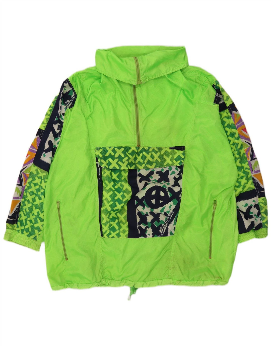 Vintage Herre Anorak Regnjakke UK 40 Stor Grøn Geometrisk Polyester