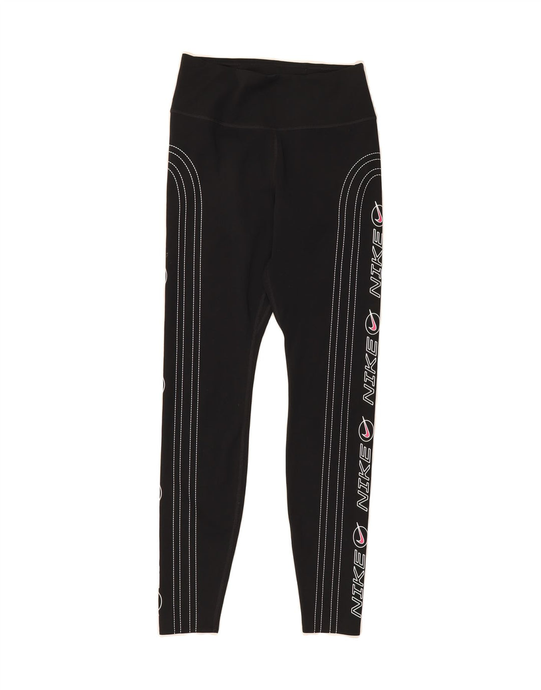 NIKE Womens Dri Fit Graphic Leggings UK 8 Small Black Polyester Vintage Nike and Second-Hand Nike from Messina Hembry 