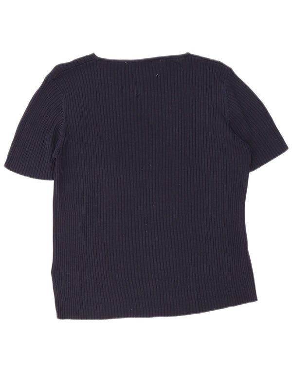 Marks & Spencer Damebluse Top UK 20 2XL Navy Blue Silk Classic