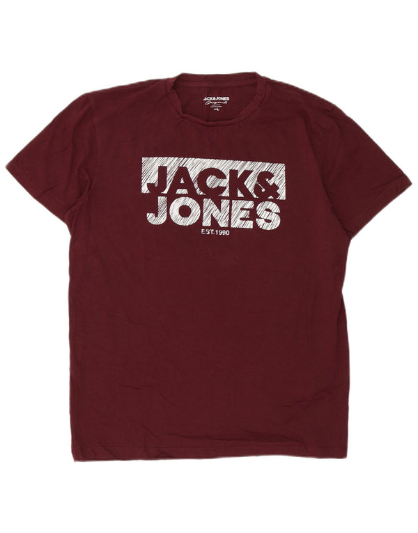 Jack & Jones Herre grafisk T-shirt Top Stor Bourgogne bomuld