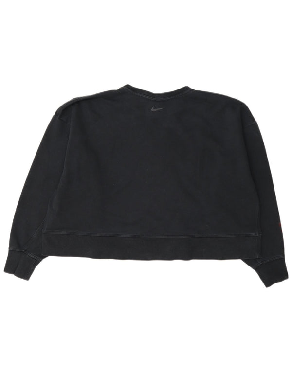 Nike Womens Dri Fit Crop Graphic Sweatshirt Jumper UK 16 Large Navy Blue