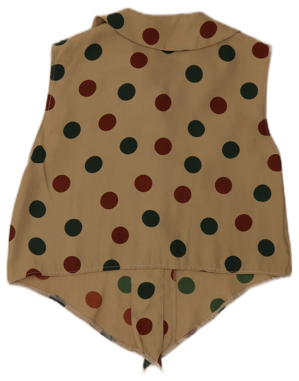 Vintage Kvinders ærmeløs Crop Shirt Bluse UK 10 Medium Khaki Spotted