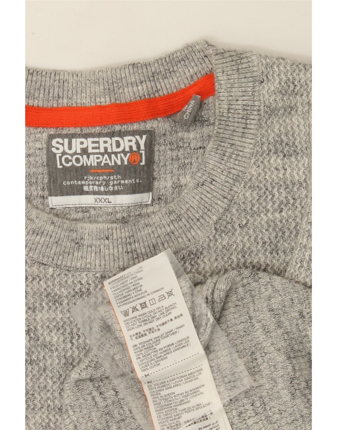 SUPERDRY Herre sweater med rund hals 3XL Grå Flecked Bomuld
