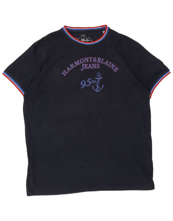 Harmont & Blaine Herre grafisk T-shirt top 2XL marineblå bomuld