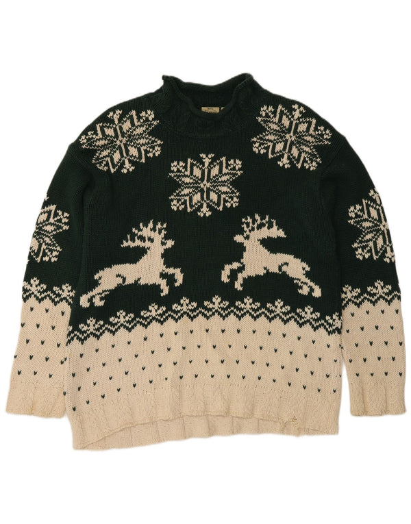Vintage Dame Turtle Neck Jumper Sweater UK 14 Medium Green Christmas