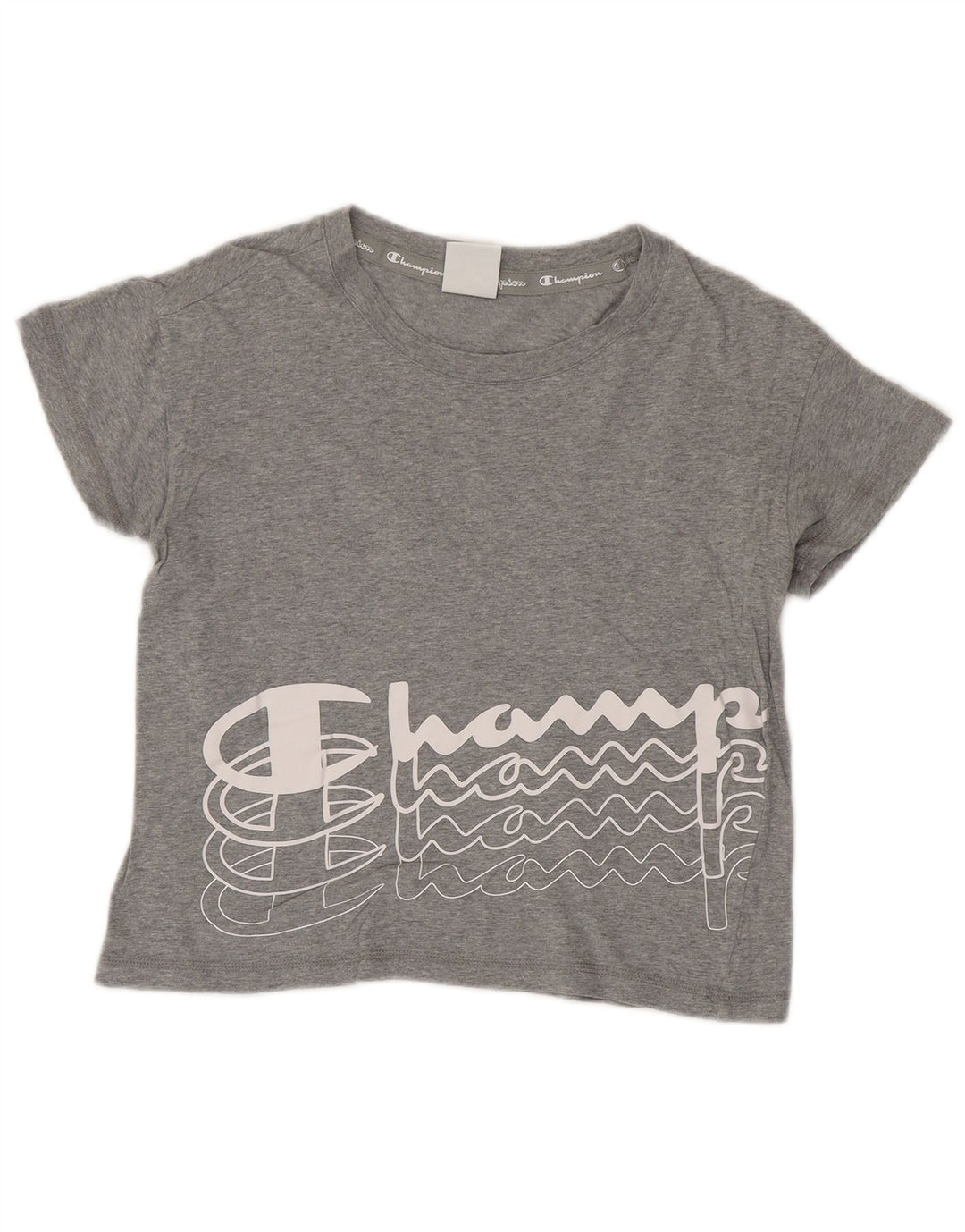Champion Womens Crop Graphic T-Shirt Top UK 6 XS Grå